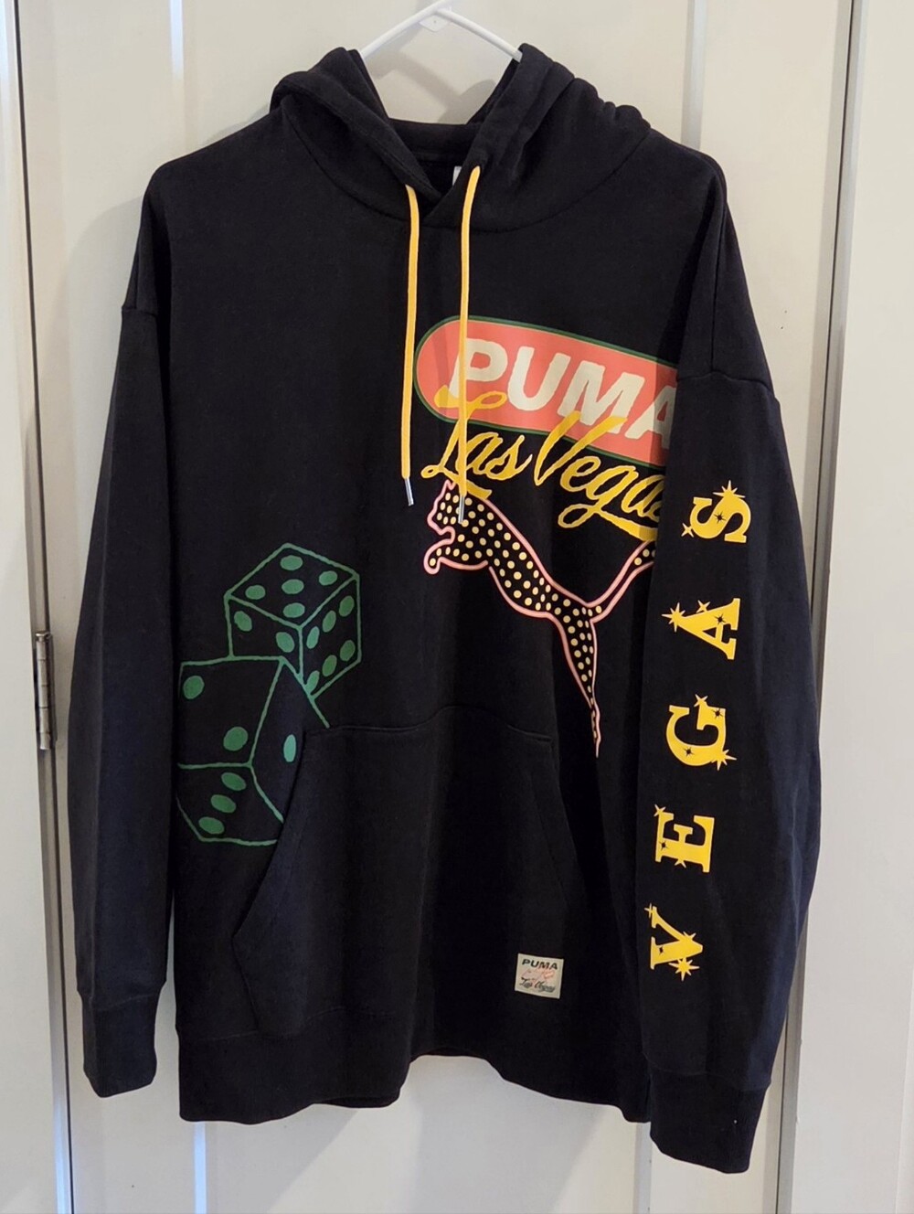 Puma Wardrobe Essential Las Vegas Hoodie Sweatshirt - Black & Neon - Size Medium